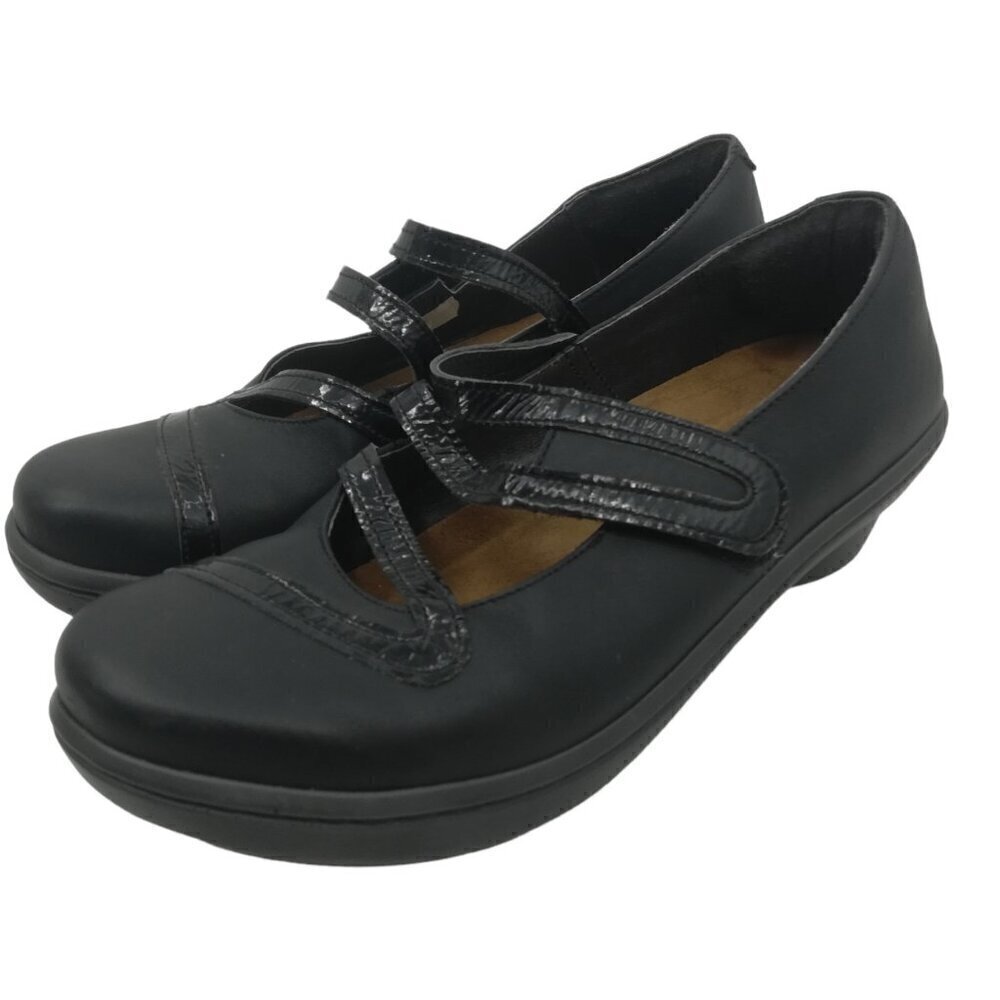 Naot Black Leather Mary Jane Comfort Pump Heels Size 38 US 7 Hook Loop Closure